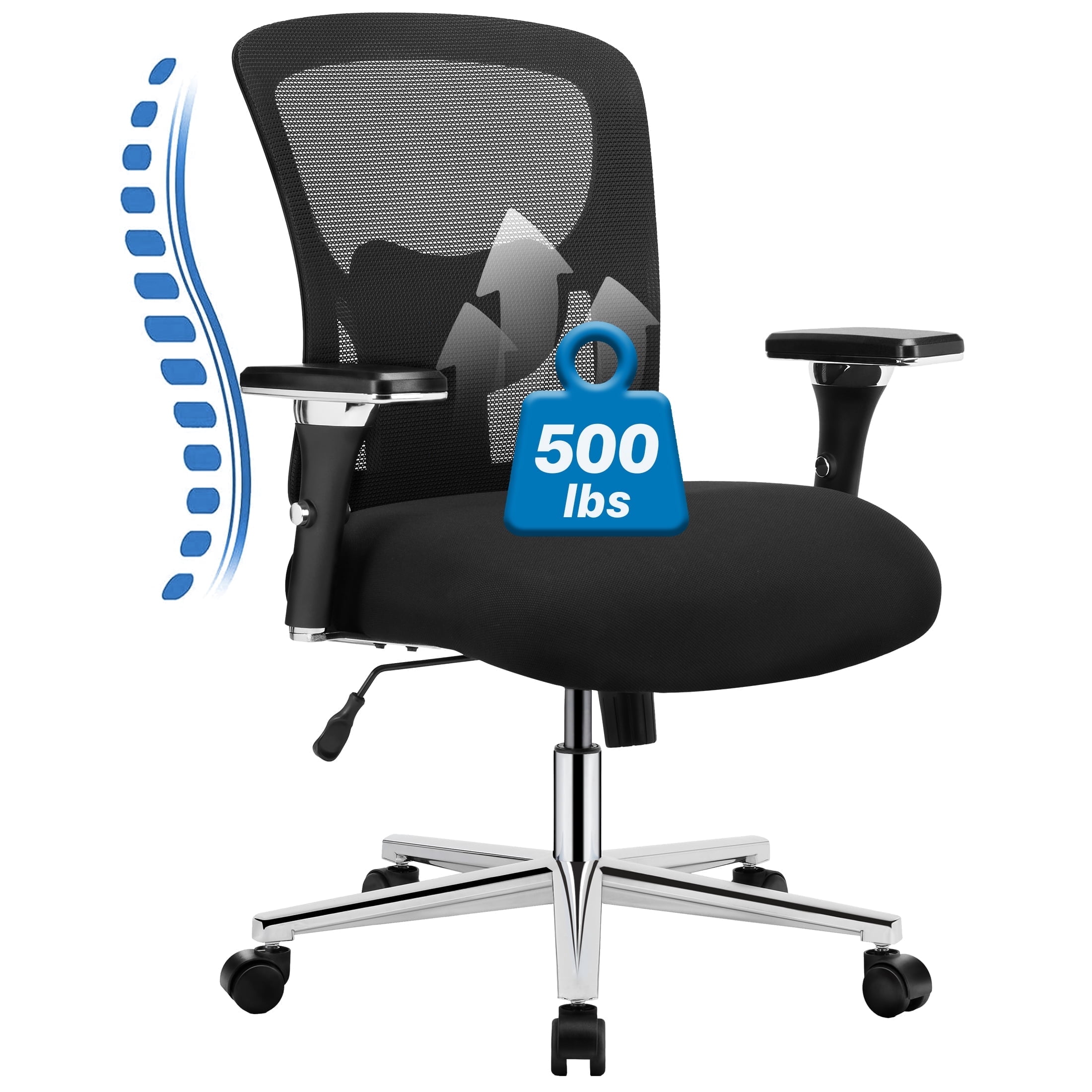 EDX Ergonomic Office Desk Chair 500lbs, Heavy Duty Computer Chair with Adjustable Armrest, Computer Executive Desk Chair , Lumbar Support, Black