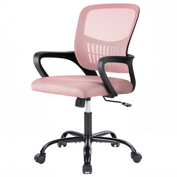 EDX Ergonomic Office Desk Chair, Lumbar Support, Fixed Armrests, 350lbs, for Home, Office & Bedroom, Pink