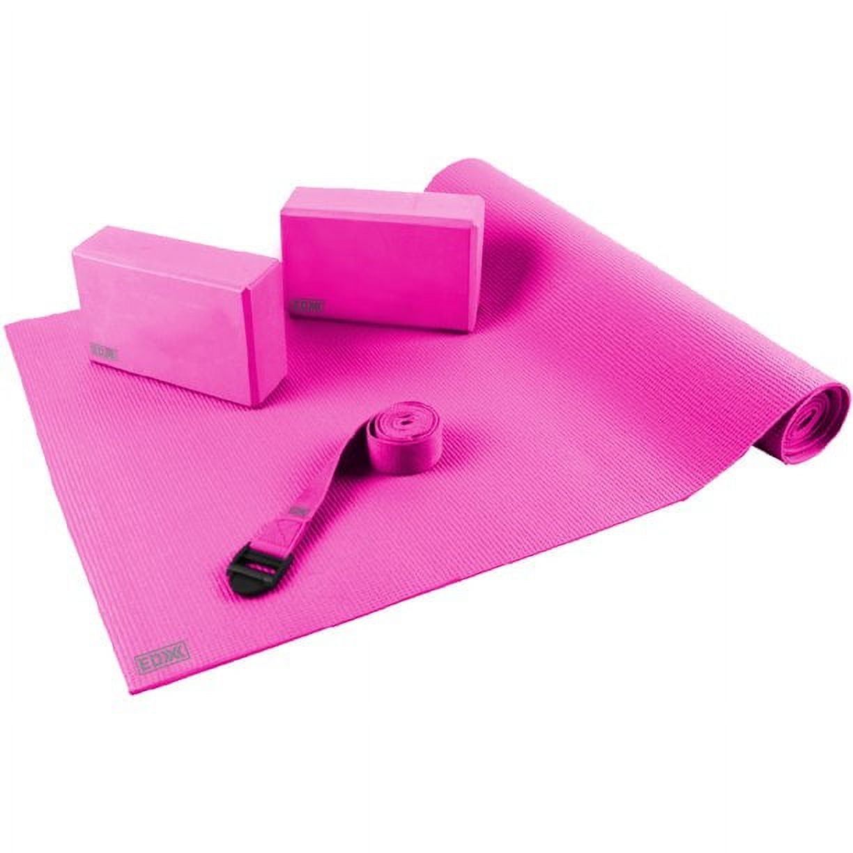 EDX Essential Yoga Kit with Mat, EVA Foam Blocks, Carrying Strap for  Pilates, Workouts, Exercise, Set of 4, Pink