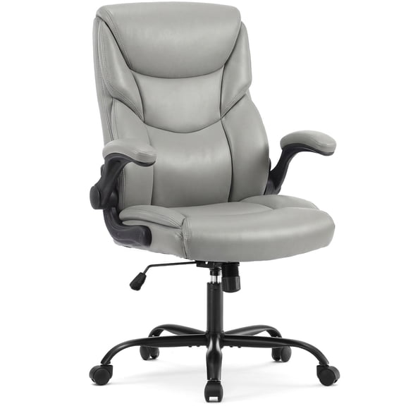 edx Computer Gaming Chair, Ergonomic High Back Heavy Duty Task Desk Office Chairs with Wheels, Flip-up Arms, Adjustable Height, PU Leather, Gray
