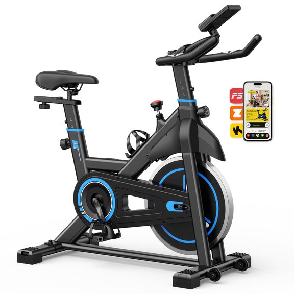 EDX Exercise Bike with LCD Monitor & Infinite Resistance, Adjustable Seat & Handlebar, Bluetooth App Compatible Indoor Cycling Bike for Home Gym, 300 lb Capacity, Blue