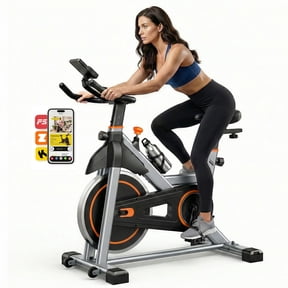 EDX Exercise Bike with LCD Monitor & Infinite Resistance, Adjustable Seat & Handlebar, Bluetooth App Compatible Indoor Cycling Bike for Home Gym, 300 lb Capacity, Orange