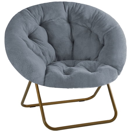 EDX Faux Fur Folding Saucer Chair, Foldable Accent Chair for Adults, Soft Plush Seat, Lightweight & Comfortable, Grey