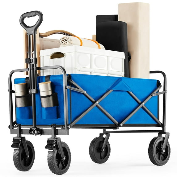 EDX Foldable Cargo Wagon, 330LBS Large Capacity 360° All Terrain Wheels, Blue One Pack