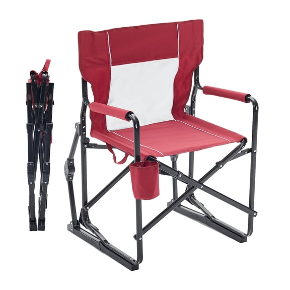 EDX Folding Camping Chair, Padded High Back, Adjustable Lumbar Support, Extra Wide for Adults, 500 lbs Steel Frame, Portable Outdoor,Red