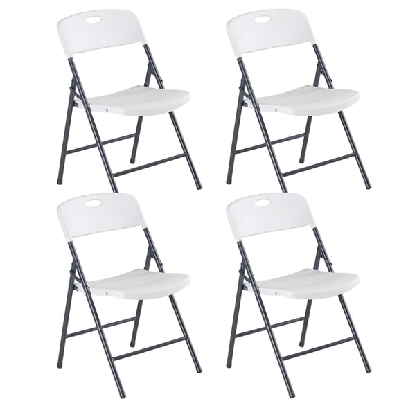 EDX 4 Pack Folding Chairs with Ergonomic Back, Heavy Duty Plastic Stackable Portable Folding Chairs, Weight Capacity 330 Lbs, For Home, Office, Party, Wedding, Events, Indoor Outdoor, White