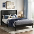 thumbnail image 1 of EDX Full Size Upholstered Platform Bed Frame with Padded Wingback Headboard, Modern Accent Bedroom Furniture, Black PU Leather, 1 of 7
