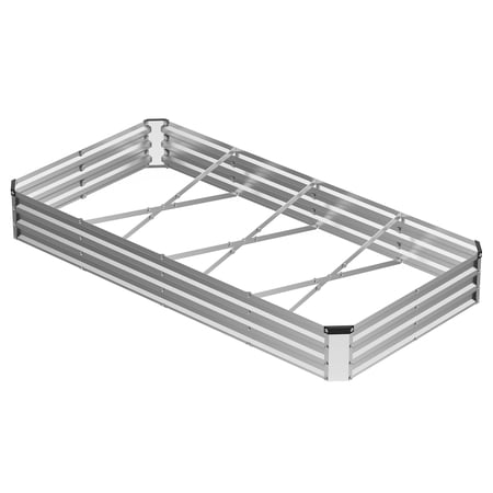 EDX Galvanized Raised Garden Bed, Outdoor Metal Planter Box Kit for Vegetables, Flowers and Herbs, Silver