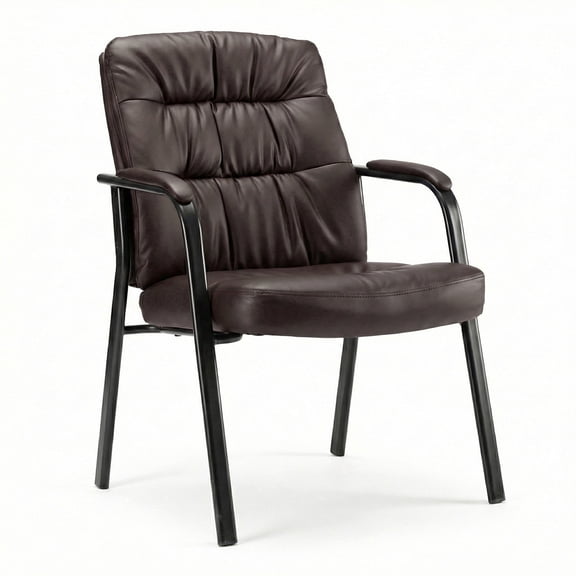 EDX Guest Chair, Leather Reception Chair with Fixed Padded Armrests for Office Waiting Room & Lobby Area Seating, Brown, 1Pack