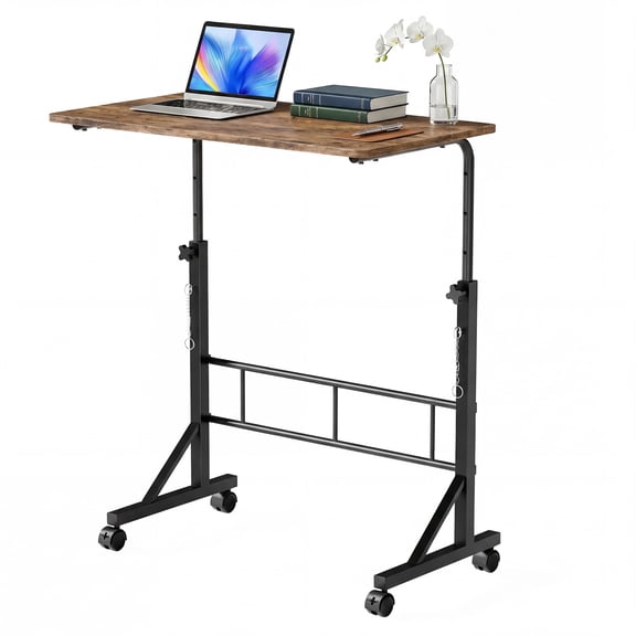EDX Small Height Adjustable Standing Desk with Wheels, Mobile Rolling Computer Desk for Home Office, Sit Stand Laptop Desk for Walking Pad, Rustic Brown