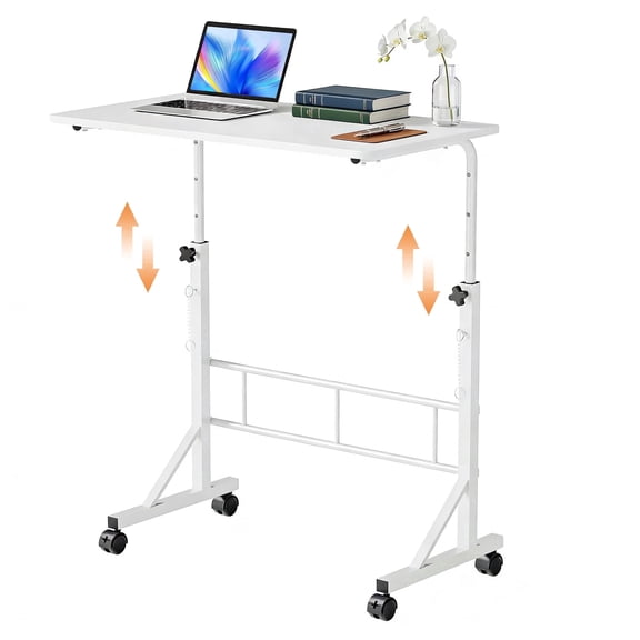 EDX Standing Desk with Wheels, Height Adjustable Desk, Mobile Rolling Computer Desk for Home Office, Treadmill Desk for Walking Pad, White