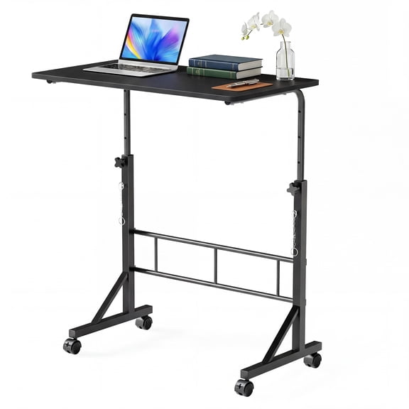 EDX Small Height Adjustable Standing Desk with Wheels, Mobile Rolling Computer Desk for Home Office, Sit Stand Laptop Desk for Walking Pad, Black