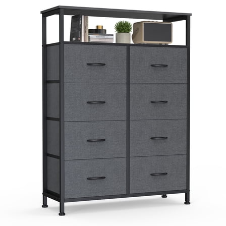 EDX 8 Drawers Fabric Dresser, Clothes Storing, Storage Tower Organizer TV Stand, for Bedrooms, Wardrobes, Entryways, and Living Rooms, Gray