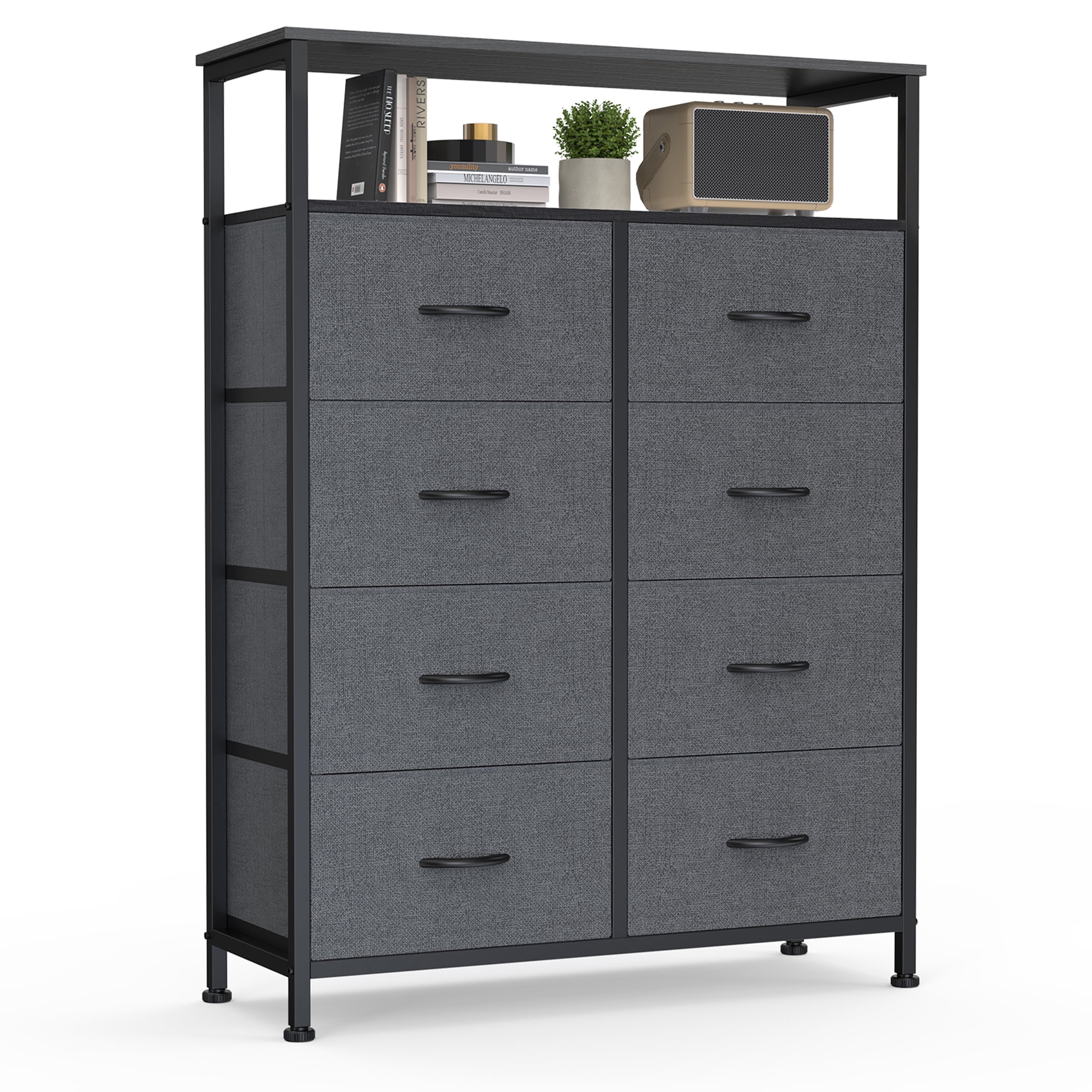edx 8 Drawers Fabric Dresser, Clothes Storing, Storage Tower Organizer TV Stand, for Bedrooms, Wardrobes, Entryways, and Living Rooms, Gray