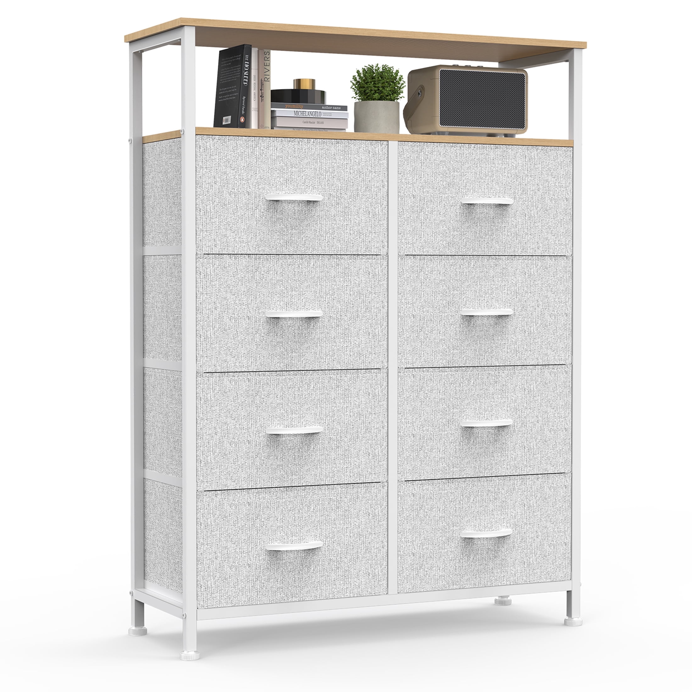 edx 8 Drawers Fabric Dresser, Clothes Storing, Storage Tower Organizer TV Stand, for Bedrooms, Wardrobes, Entryways, and Living Rooms, LightGray