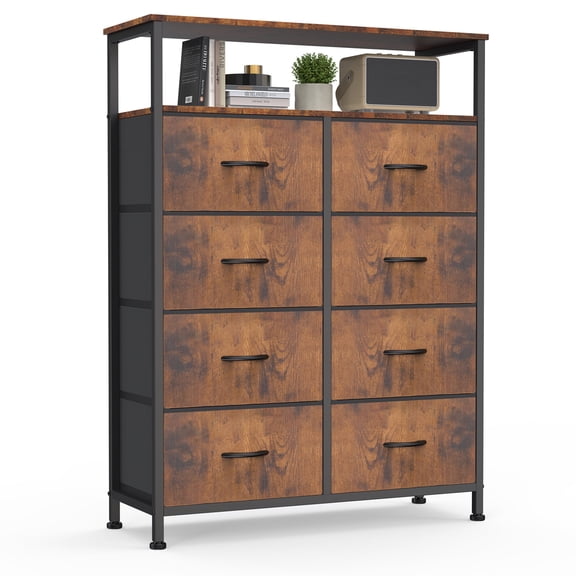 edx 8 Drawers Fabric Dresser, Clothes Storing, Storage Tower Organizer TV Stand, for Bedrooms, Wardrobes, Entryways, and Living Rooms, Rust
