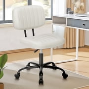 edx Adjustable Height Armless Office Desk Chair with Wheels, PU Leather Mid Back 360 Swivel Small Computer Chair, Modern Task Chair for Home Office Reading Meeting Room, White