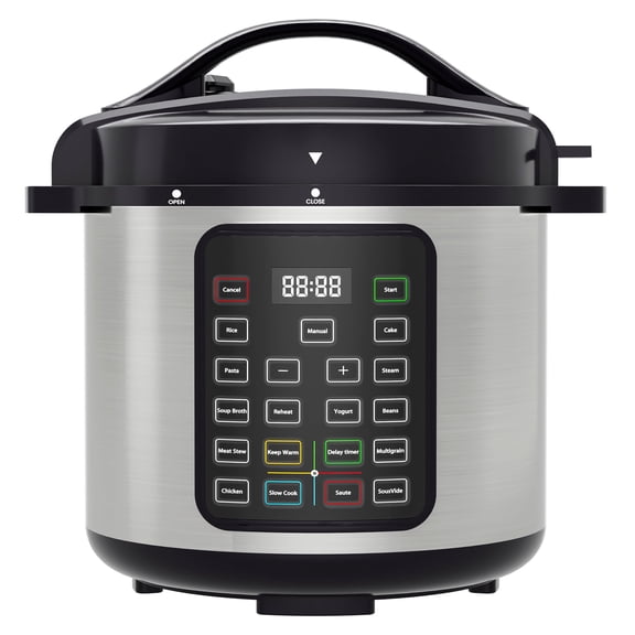 EDX Instant Cooker 8 Quart 7-in-1 Electric Pressure Cooker Multi-Function Features & Stainless Steel Pot, Silver