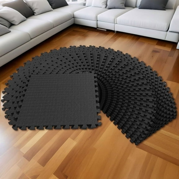 EDX Interlocking EVA Foam Workout Mats – Protective Flooring for Home Gyms, Martial Arts, Yoga & Fitness Spaces, 1/2" Thick, 144 Square Feet, Black