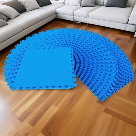EDX Interlocking EVA Foam Workout Mats – Protective Flooring for Home Gyms, Martial Arts, Yoga & Fitness Spaces, 1/2" Thick, 144 Square Feet, Blue