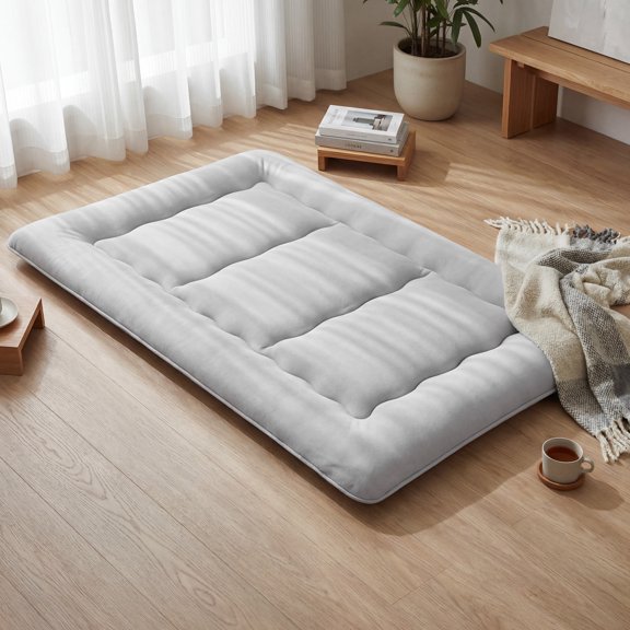 EDX Japanese Floor Futon Mattress Toppers, Foldable Tatami Mat, Thick Sleeping Mattress Pad with Storage Bag & Dust Cover, Gray, Twin
