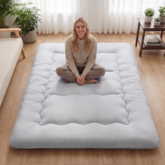 EDX Japanese Floor Futon Mattress Toppers, Foldable Tatami Mat, Thick Sleeping Mattress Pad with Storage Bag & Dust Cover, Gray, Twin