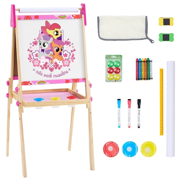 edx Kids Art Easel for 3+ Years Old, Adjustable Wooden Double-Sided Magnetic Chalkboard & Whiteboard with Paper Roll Holder, Toddler Drawing Easel Gift for Boys & Girls, PINK