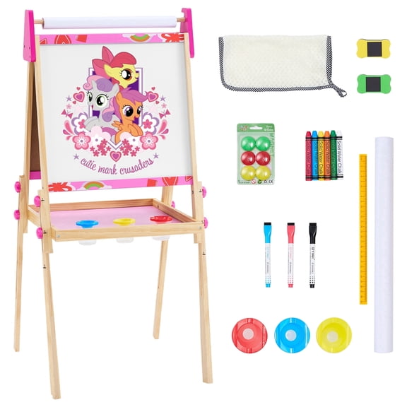 edx 3+ Kids Art Easel, Wooden Dual Magnetic Board with Paper Roll, Adjustable Toddler Drawing Gift, Pink