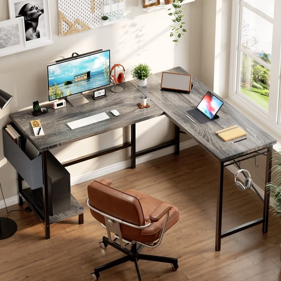 Edx L Shaped Computer Desks, 50 Inch Gaming Table, PC Writing Workstation for Home Office, Dorm and Small Spaces, Gray