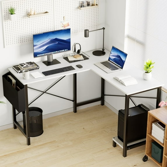 EDX L Shaped Computer Desk Corner Desk, Gaming Table 49 inch PC Writing Study Desk for Home Office Dorm Small Space, White