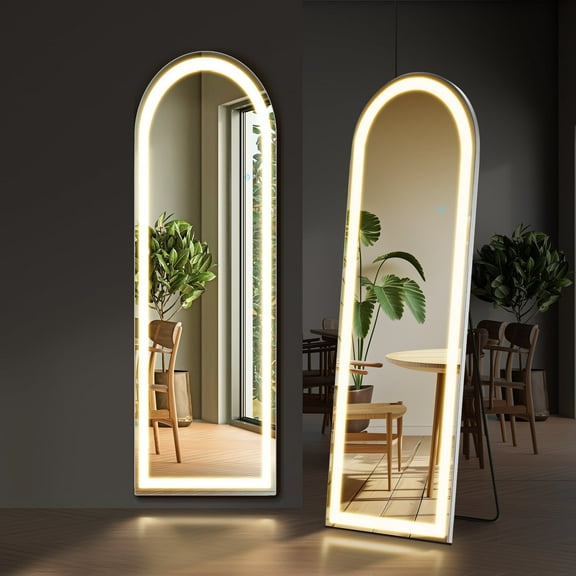 EDX LED 3 Color Lighting Full Body Mirror 60"x 16" Arched Floor Mirror with Lights Wall Mounted Free Standing Leaning for Home, White