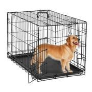 EDX Large Dog Crate with Divider Panel, 42" Double Door Folding Metal Wire Dog Cage with Plastic Leak-Proof Pan Tray