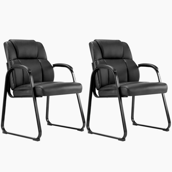 EDX Leather Chair with Soft Armrests Fixed Guest Suitable for Office Chair Black, 2 set