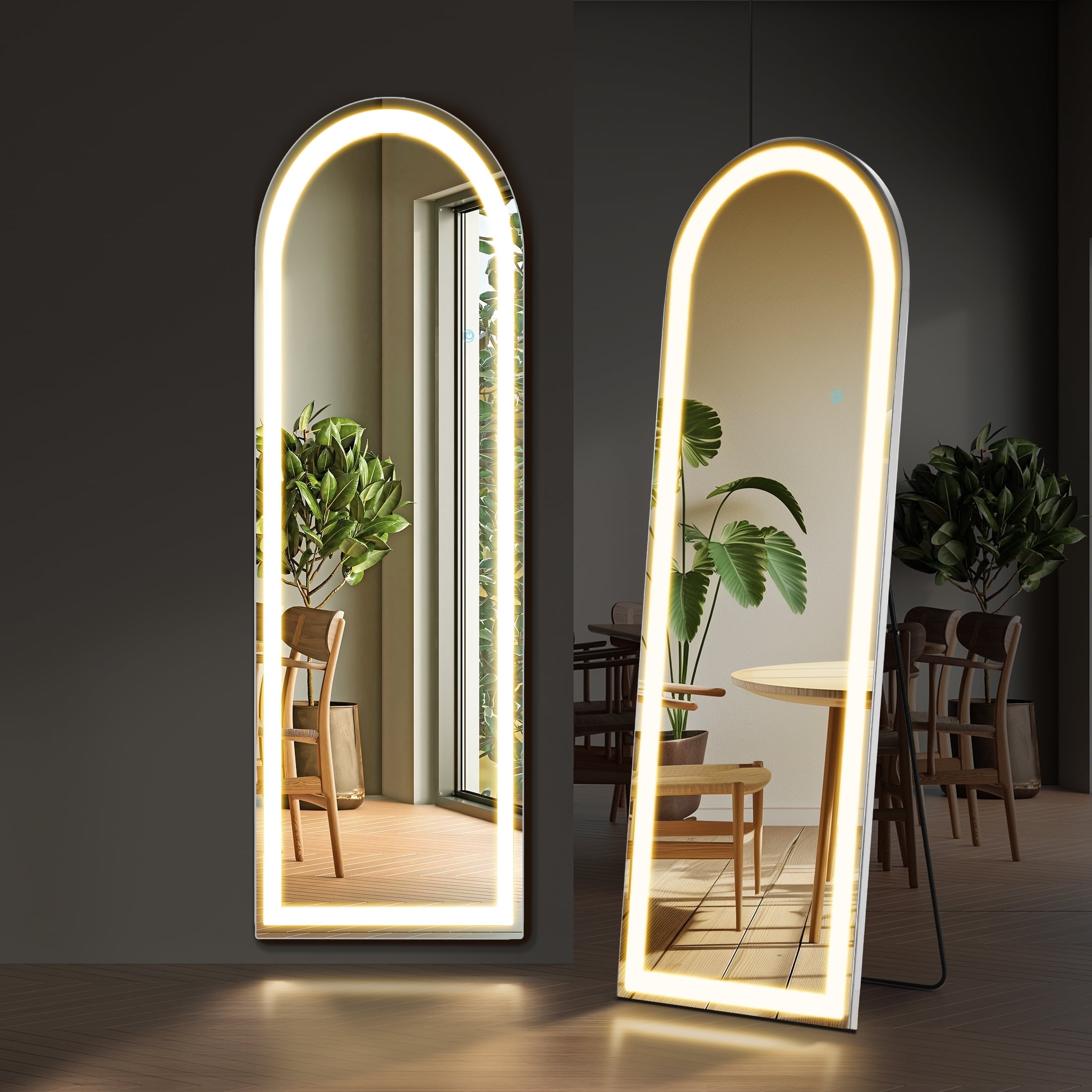 EDX Led 3 Color Lighting Full Body Mirror 60"x 16" Arched Floor Mirror