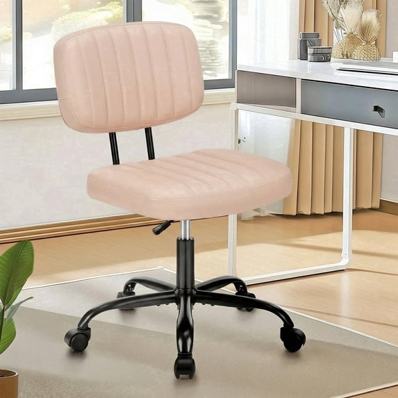 edx Adjustable Height Armless Office Desk Chair with Wheels, PU Leather Mid Back 360°Swivel Small Computer Chair, Modern Task Chair for Home Office Reading Meeting Room, Pink
