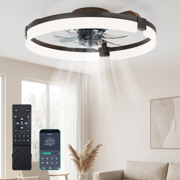 EDX Low-Profile Ceiling Fan with Light & Remote, Bluetooth App Control, Reversible Motor, Dimmable LED 3000K-6500K, Memory Function, 1-6H Timer, Quiet 44dB Flush Mount Fan