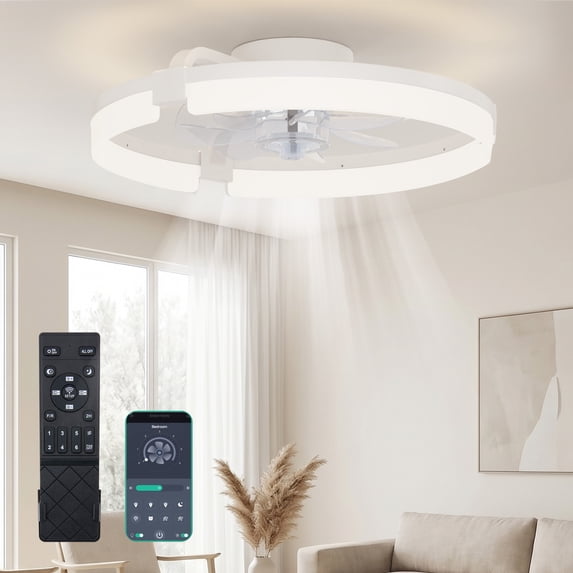 EDX Low-Profile Ceiling Fan with Light & Remote, Bluetooth App Control, Reversible Motor, Dimmable LED 3000K-6500K, Memory Function, 1-6H Timer, Quiet 44dB Flush Mount Fan