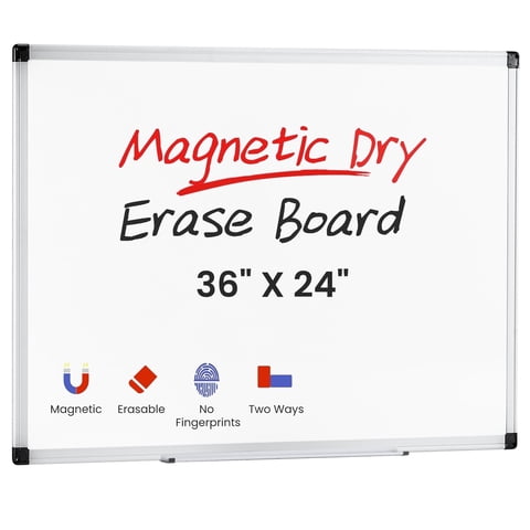 EDX Magnetic Dry Erase Board, 36 x 24 inches Whiteboards, Two Mounting Options, Silver Aluminium Frame with Removable Pen Tray