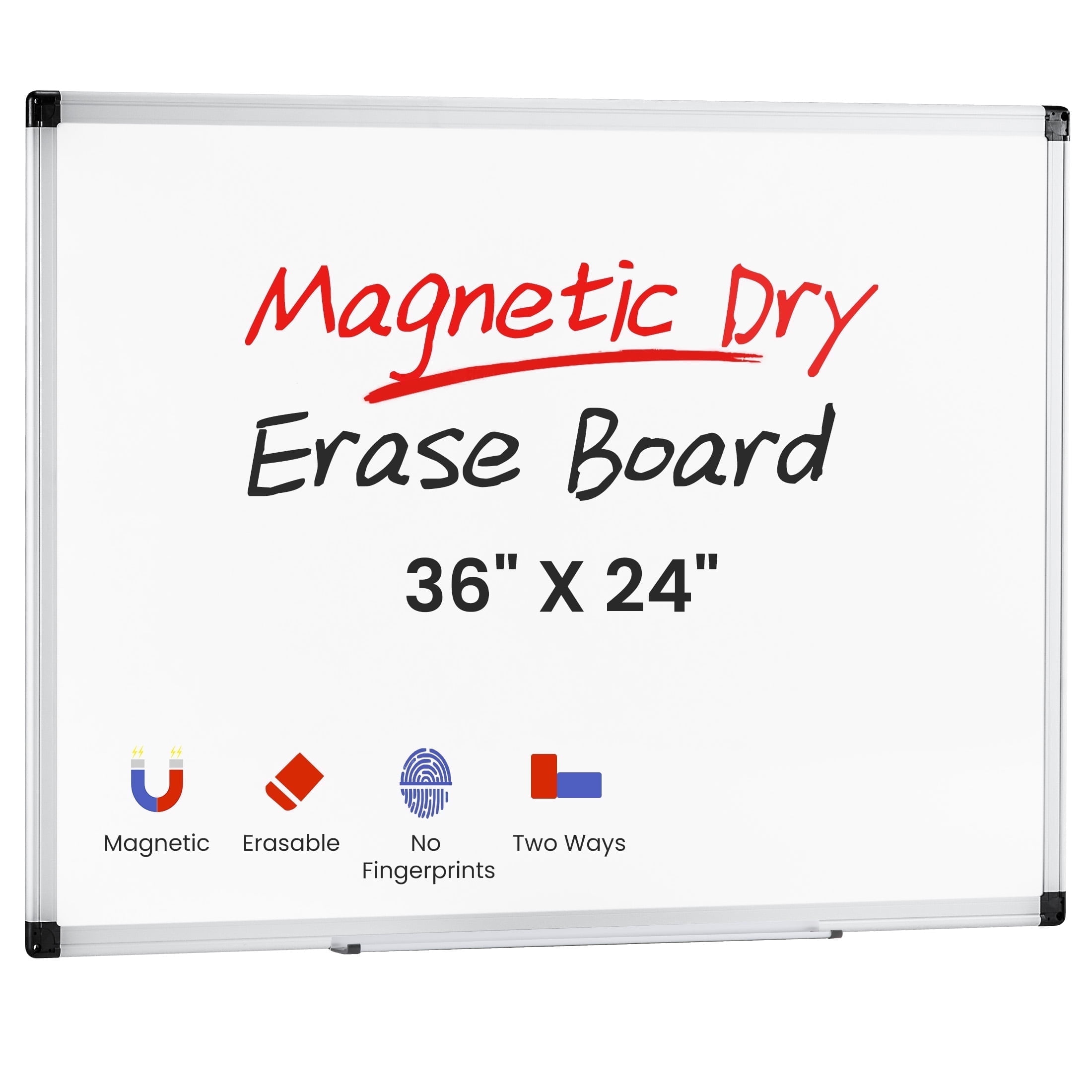 Walmart Black Friday Deals 2025 EDX Magnetic Dry Erase Board, 36 X 24 Inches, Two Mounting 0ptions, Horizontal or Vertical，With Left and Right Removable Pen Tray, Silver Aluminium Frame, White