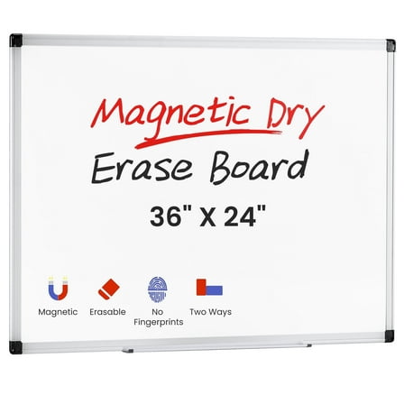 EDX Magnetic Dry Erase Board, 36 X 24 Inches, Two Mounting 0ptions, Horizontal or Vertical，With Left and Right Removable Pen Tray, Silver Aluminium Frame, White