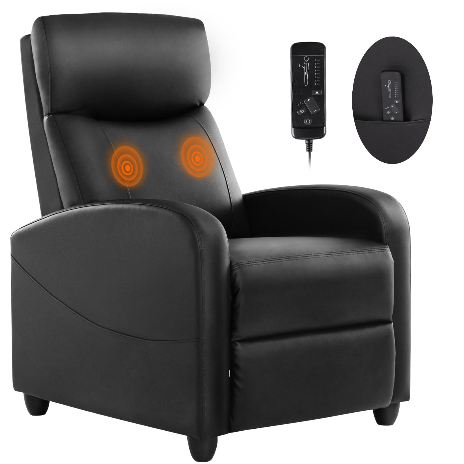 EDX Small Leather Massage Recliner Chair Reclining Sofa Chair for Home Theater Living Room Black Walmart