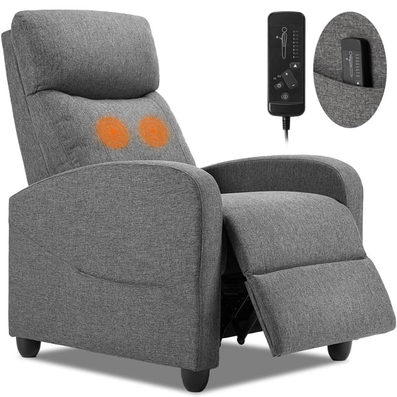 EDX Massage Recliner Chair, Small Recliner Sofa Chair with Padded Seat and Massage Backrest for Home Theater Living Room, Grey