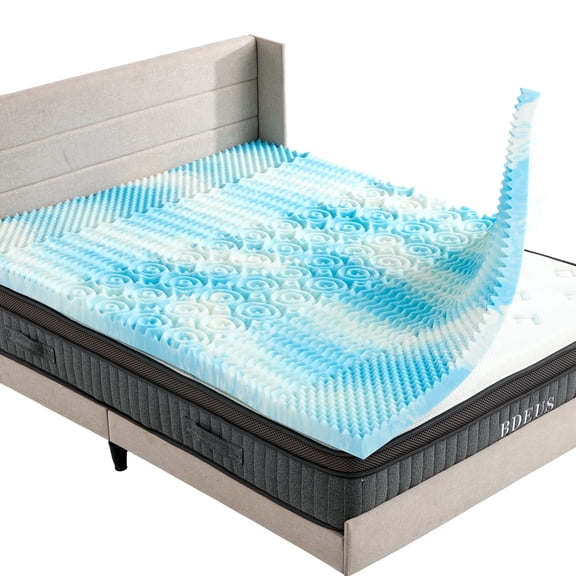 EDX Mattress Topper, 4" 5-Zone Cooling Gel Memory Foam toppers for Optimal Pressure Dispersion, CertiPUR-US Certified, Queen