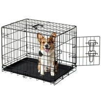 EDX Medium Dog Crate, 30" Single Door Folding Metal Wire Dog Cage with Plastic Leak-Proof Pan Tray