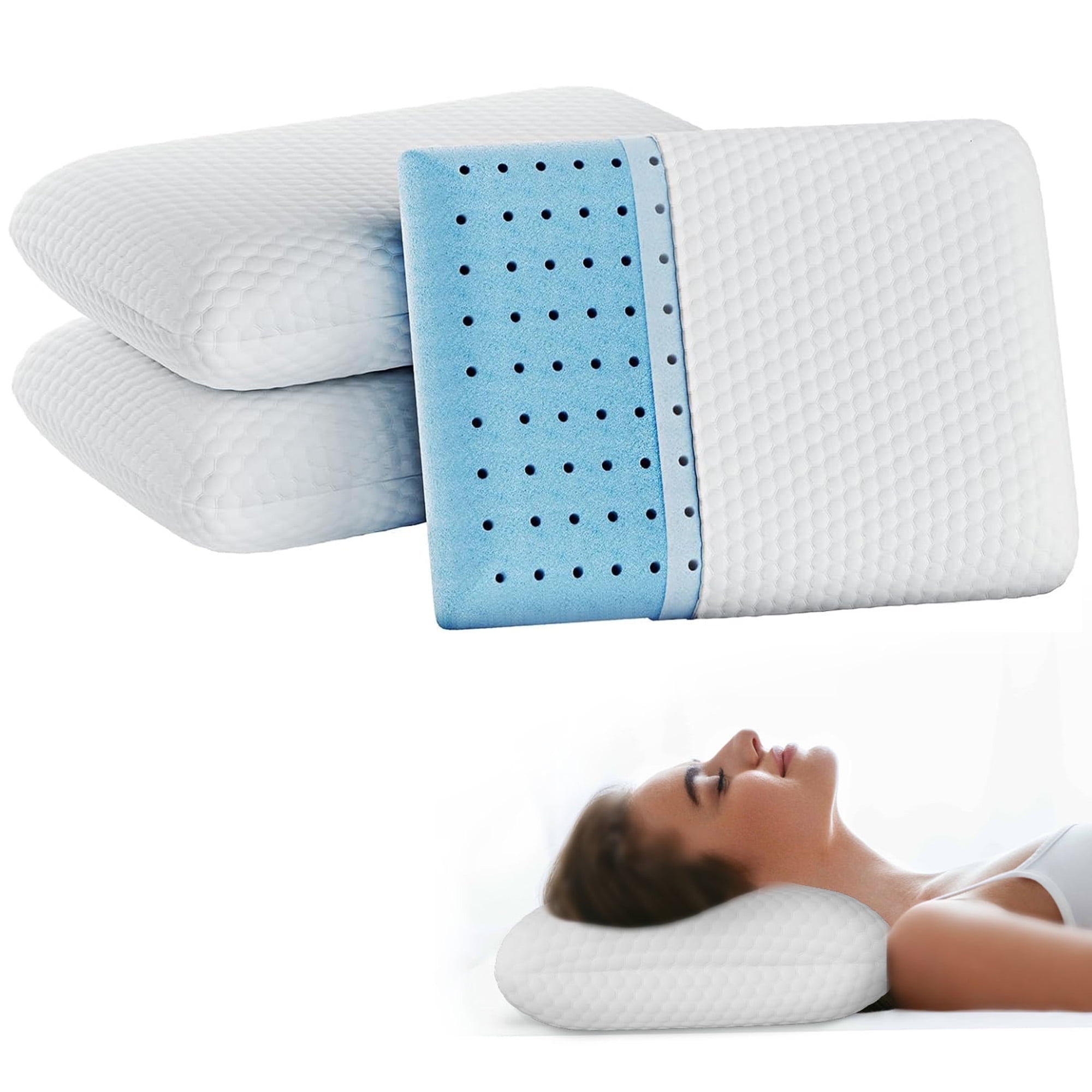 EDX Standard Size Memory Foam Pillows,Neck Pain Relief Pillows with Washable Cover and Breathable Mesh for Side, Back and Stomach Sleepers,3 Pack