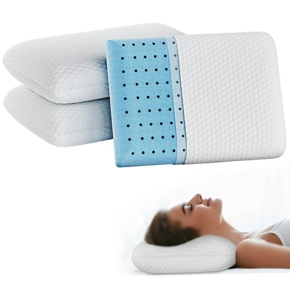 EDX Standard Size Memory Foam Pillows,Neck Pain Relief Pillows with Washable Cover and Breathable Mesh for Side, Back and Stomach Sleepers,3 Pack