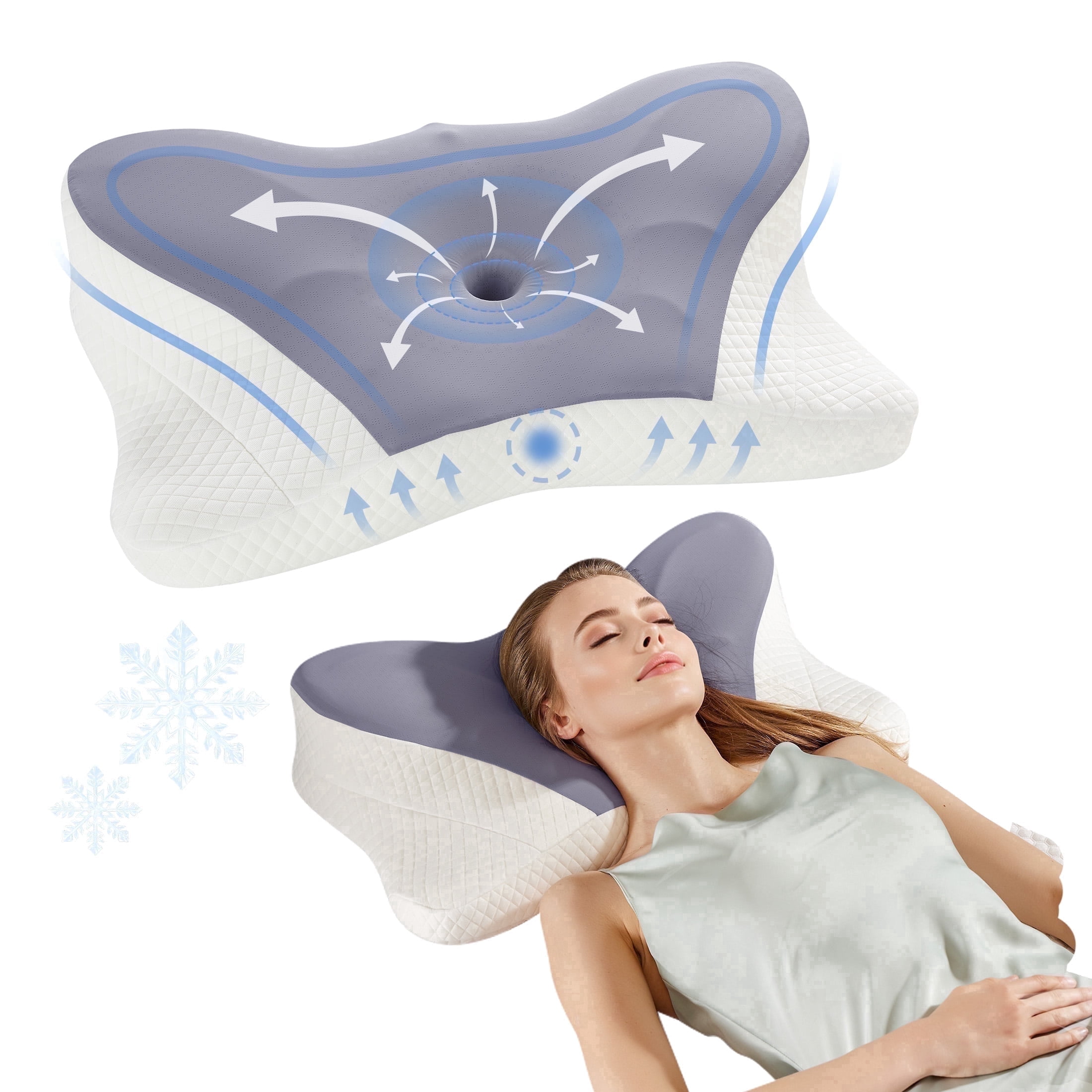 edx King Size Contour Pillow Effective Pain Relief Cooling Pillow for Neck Support, Ergonomic Contour Memory Foam Cervical Bed Pillow for Side Back Stomach Sleepers, Dark Gray