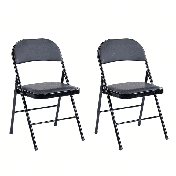EDX 2 Pack Folding Chair with Sturdy Metal Frame, High-Density Padding, and Water-Resistant PU Leather - Ideal for Meetings, Gatherings, and Events, Black