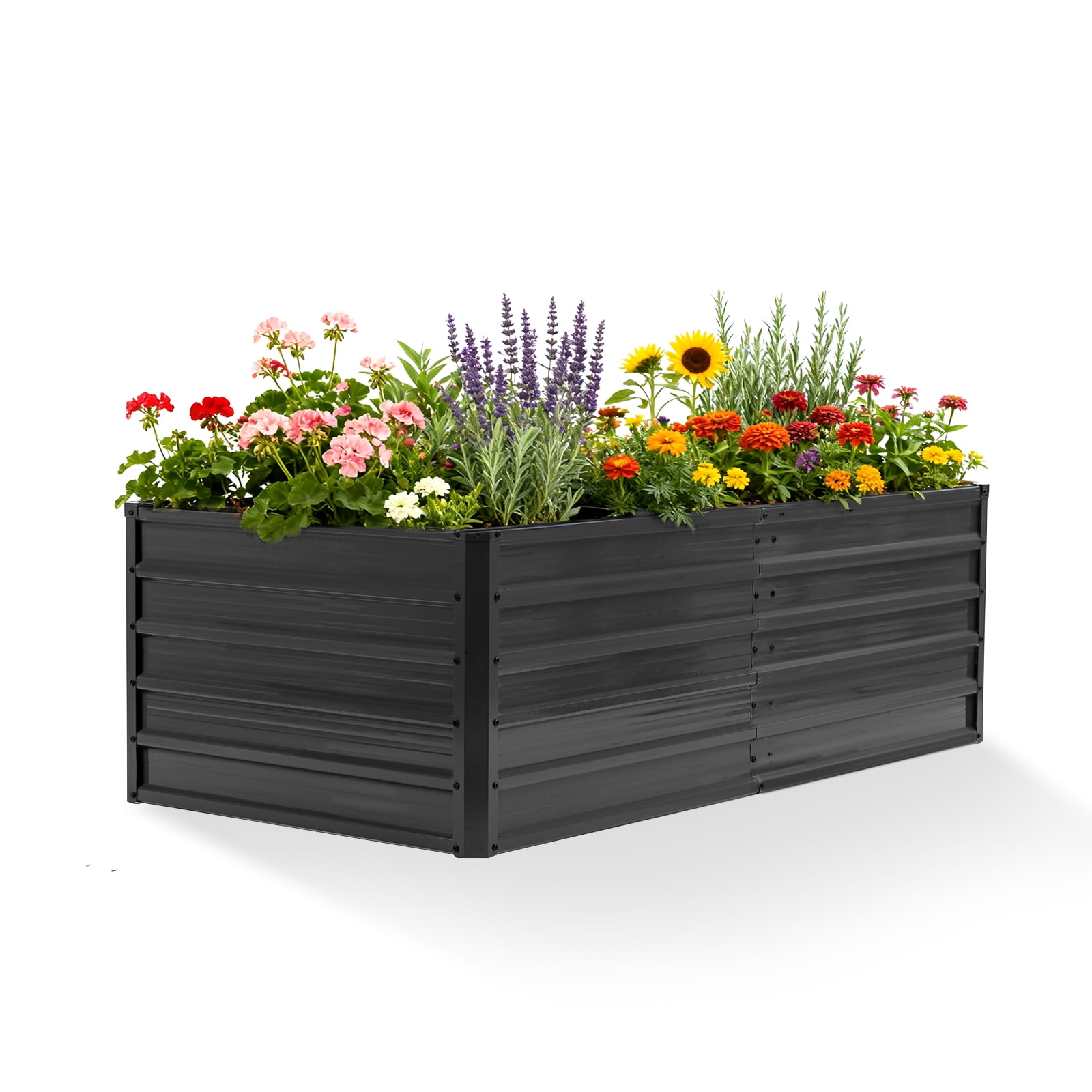 EDX Outdoor Metal Raised Garden Bed 6x3x2FT, Steel with Support Bars, Rust-Resistant Coating, Open Base for Drainage, Gray