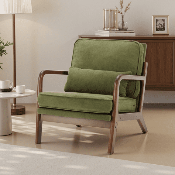 EDX Mid Century Modern Accent Chair, Comfy Fabric Living Room Chairs with Solid Wood Frame, Lounge Reading Armchair, Easy Assembly